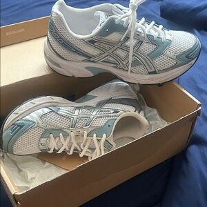ASICS Women's White and Light Blue Athletic Shoes